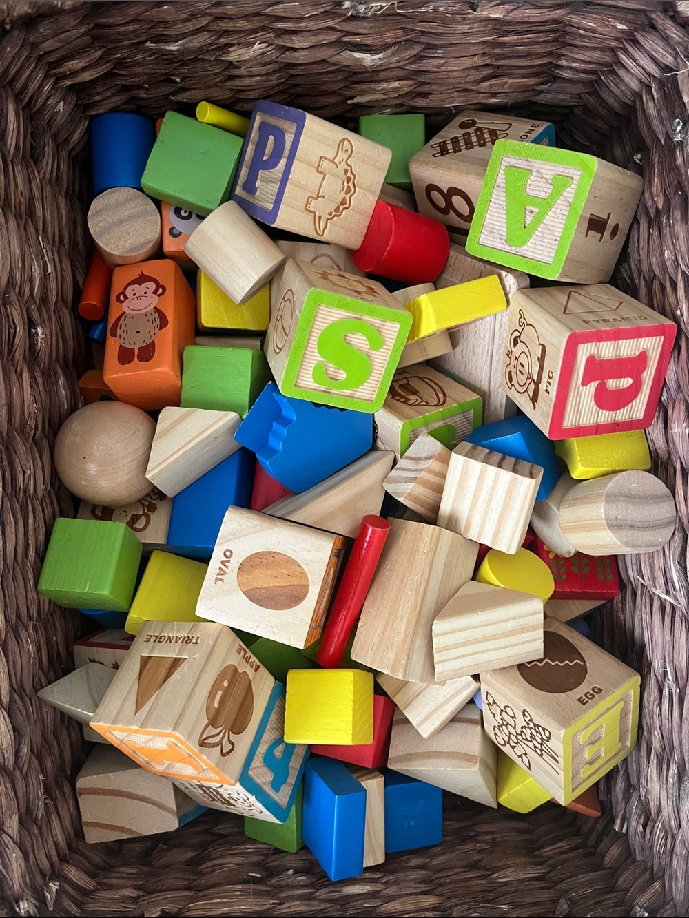 Classic Wooden Alphabet & Shape Blocks - Multicolor Kids Toy